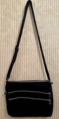 Kipling Black Crossbody Zip Bag Adjustable Strap Inner Pockets Silver Hardware