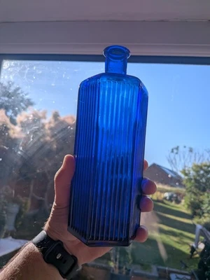 Huge 20 Oz Cobalt Blue Ribbed Poison Bottle - Antique Glass - Chemist Shop - Image 1 of 4