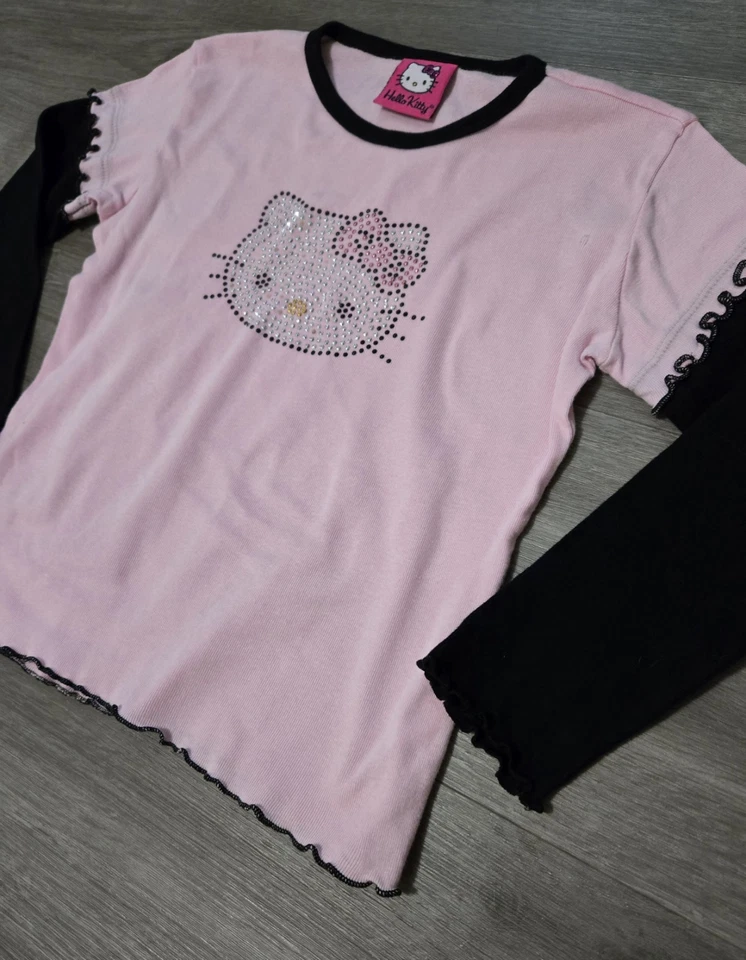 Camisa De Colección Y2K Hello Kitty Manga Larga Estrás Rosa Niñas Talla Grande 6X Foto 3 de 4