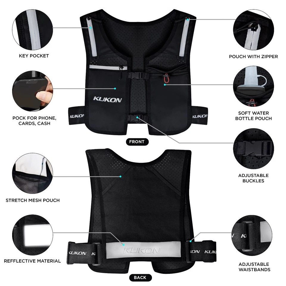 Running Vest Phone Holder Hydration Vest With Water Bottle and led light Unisex - Image 2 of 4