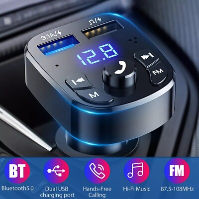 Bluetooth 5.0 Car Wireless FM Transmitter Adapter 2USB PD Charger AUX Hands-Free