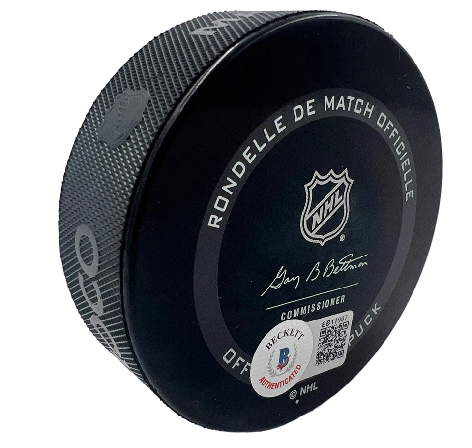 NAZEM KADRI FLAMES AVALANCHA FIRMADO DISCO LAGO TAHOE INVIERNO CLÁSICO CERTIFICADO DE AUTENTICIDAD BECKETT Foto 2 de 2