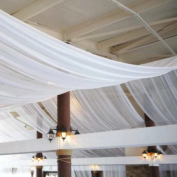 WHITE 5ft x 14ft Premium Chiffon SHEER CURTAIN Window Drape Panel Party Events - Image 2 of 4