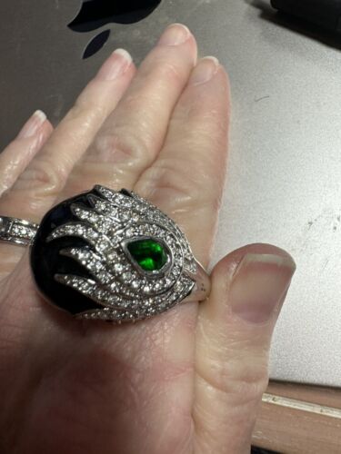 Huge Signed IMAN Ring Silver with Enamel & Pave Crystals UNIQUE bird? Size11 - Picture 2 of 7