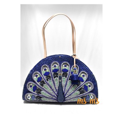 NWT KATE SPADE Peacock Full Plume Straw Handbag Shoulder Bag HOBO 