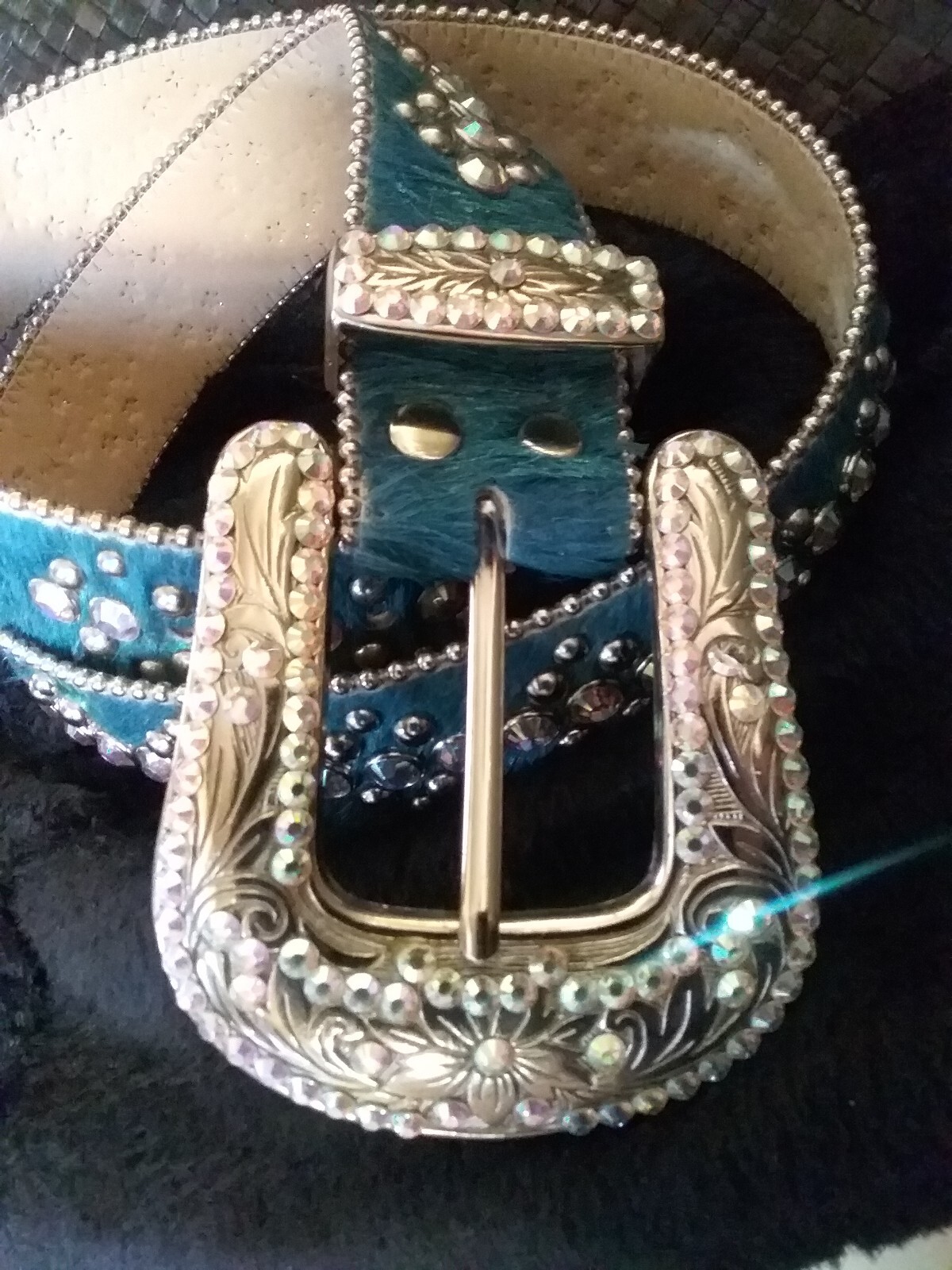 b.b Simon Belt Blue Pony Swarovski Rhinestone Bling Rockn Roll studs XL unisex image 4