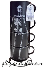 Prima Design Skeleton Halloween Set of Four Stacking Coffee Mugs Spooky Season