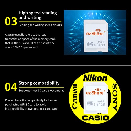 Wi-Fi Wireless SDHC 32GB Class 10 SD Memory Card for Camera Phone Ez Share - Picture 4 of 9