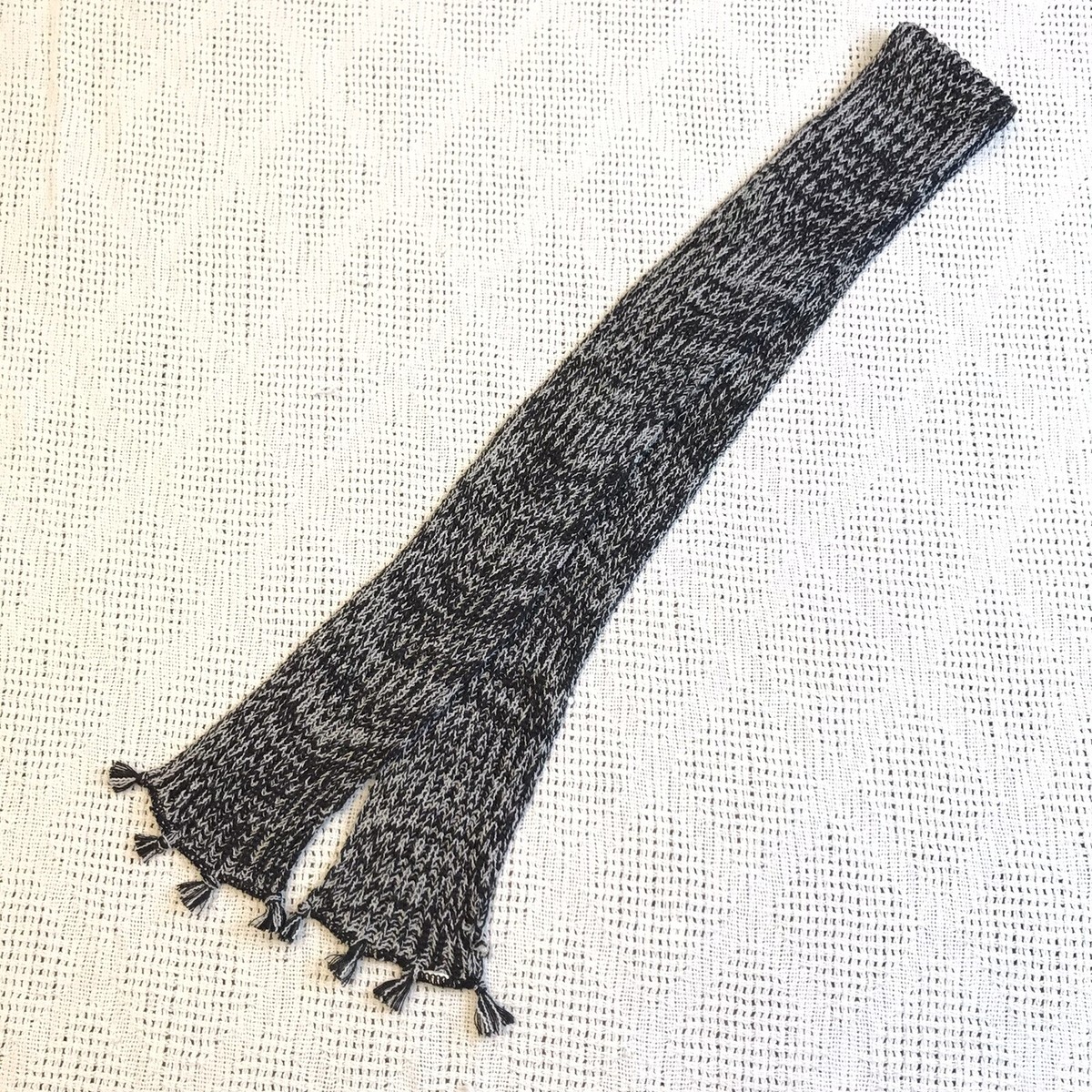 Knit Black Gray Marled Scarf Tassel Trim Appx 5ft | eBay