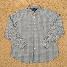 Nautica Shirt Mens XL Blue Check Classic Fit Long Sleeve Button Down