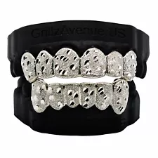 Custom Grillz Nugget Cuts and Diamond Dust Silver 925 Sterling SILVER