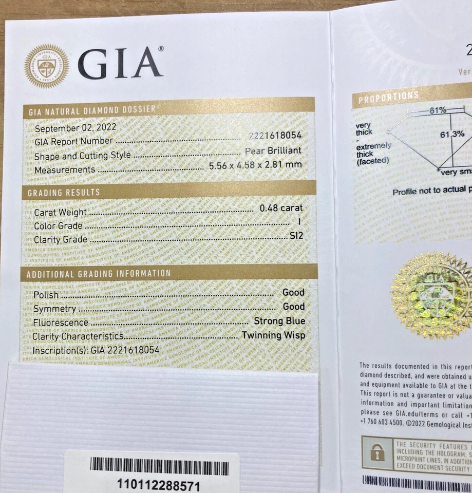 GIA Certified .48 ct I Si2 Pear Shape  Natural Loose  Diamond Pear Brilliant - Image 4 of 4