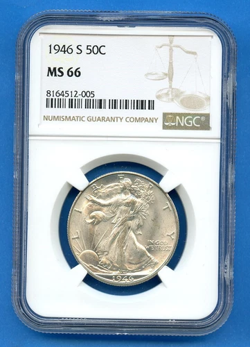 1946 S NGC MS66 Walking Liberty Silver Half Dollar 50c US Mint MS-66 Blast White