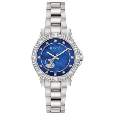 Bulova Women\'s Silver Heart Link Crystal Bracelet Watch Ladies main image 4