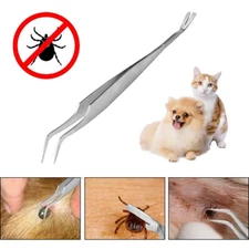 Pet Tick Removal Tool Stainless Steel Flea Tweezer 2-in-1 Spatula for Dogs Cats