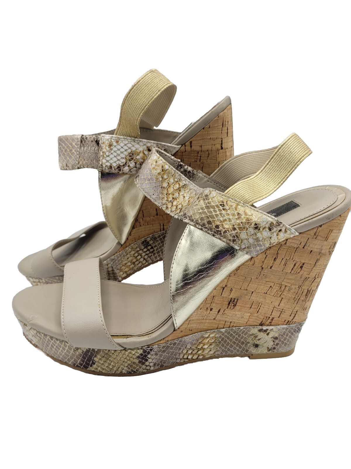 Cuñas de corcho de piel de serpiente beige Greta del mercado negro de la Casa Blanca para mujer talla 8,5