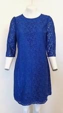 Oasis Blue Lace Style Short Sleeve Fully Lined Tunic Dress - Size 10 - NEW