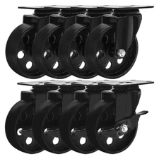 8 All Black Metal Swivel Plate Caster Wheels w/ Brake Lock Heavy Duty (4" Combo)