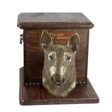 Bull Terrier, Bully - large urn for dog ashes, wooden urn with dog head, box for
