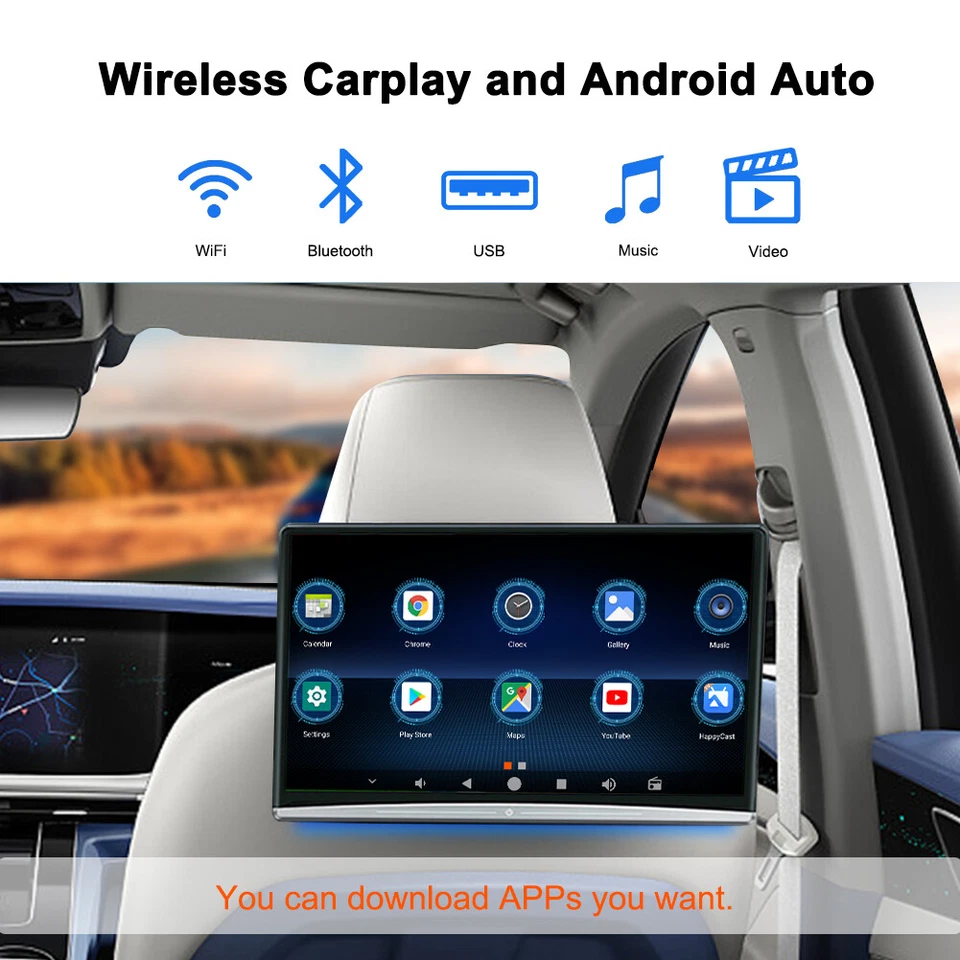 13.3"HD Car Headrest Monitor Video Player Android 11 Multimedia Player BT Music - Image 2 of 4