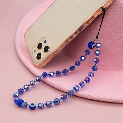Blue Color Pearl Phone Chains Evil Eye Anti-Lost Rope Beaded Chain Mobile Strap - 第 9/16 張圖片