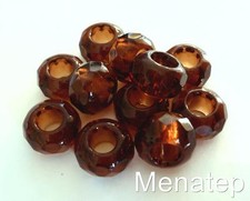 6 Six  8x14mm Large Hole Rondelle Beads: Transparent Smoke Topaz
