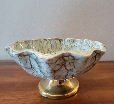Delftware W.B. Leersum VTG Dish w/Brass Accents Hand-Painted Porcelain. MCM