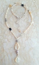 ETHIOPIAN Fire Opal Rainbow Moonstone Pearl Sterling Silver Necklace Sundance