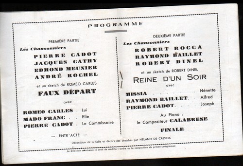PARIS (III°) programme Théatre LE COUCOU , Caricatures d'ARTISTES CHANSONNIERS - Photo 5/8