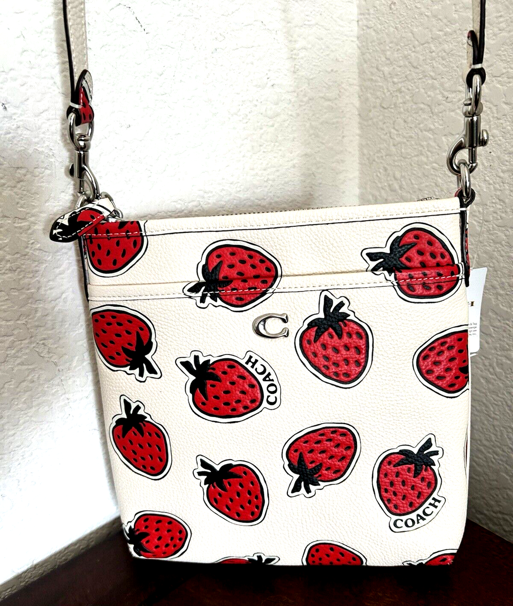 Coach Kitt Messenger Crossbody Bag in Strawberry Print Chalk