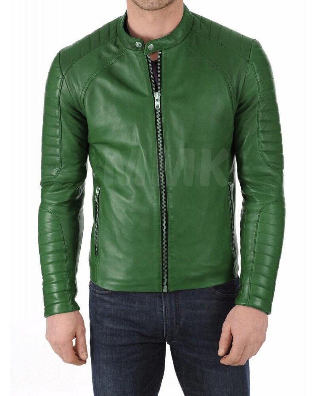 Men's Green Leather Jacket Stylish and Versatile Ou… Gem
