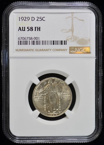 1929 D NGC AU 58 FH Full Head 25c Standing Liberty Quarter