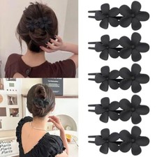 5PCS Flower Flat Hair Clips for Women - French Flat Hair Claw Matte Hair Black