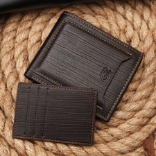 Mens Leather Wallet Small ID Credit Card Holder Mini Bifold Purse Front Pocket