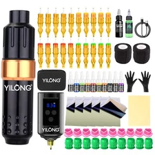 Tattoo Machine Wireless Rotary Pen Kit 20 Needles Coreless Motor 1200mAh Battery