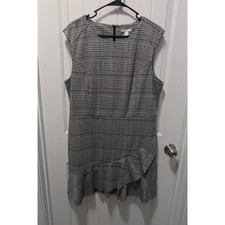 Cato Black White Geometric Sheath Dress Short Ruffle Rayon Size XL Summer 