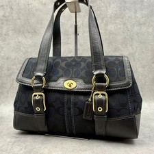 Borsa a mano firmata Coach Turnlock tela pelle nera autentica dal Giappone