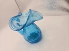 VTG Teal Blue Crackle Glass Small Pitcher Creamer Hand Blown Elegant 3 inches — photo 2