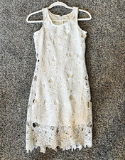 Talbots White Floral Lace Shift Dress Sleeveless Round Neck Lined Zip, XS