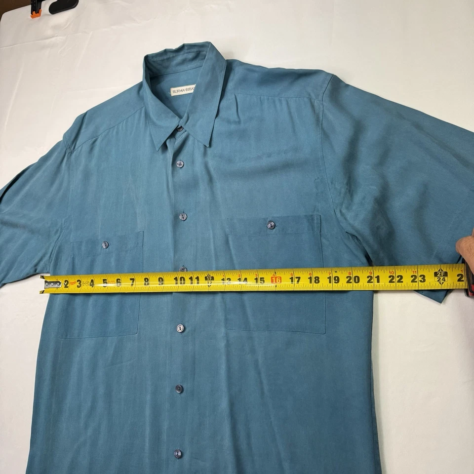 Vintage Burma Bibas Silk Shirt Mens XL Beach Blue Short Sleeve Button Up 90s - Image 2 of 4