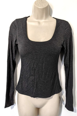 NWT Klassy Network Women's Scoop Neck Long Sleeve Shirt Sz M Gray Padded Stretch