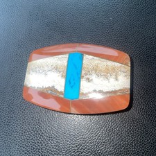 Southwestern Indian Turquoise Exotic Stone Brass Vintage Belt Buckle 1950-60 s