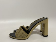 Vtg Gucci Beige Monogram Canvas Sandal Heels 37