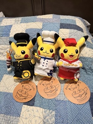 Pokemon Center Cafe Japan - Pikachu Plush - Chef - Pastry Chef - Waitress Set(3)