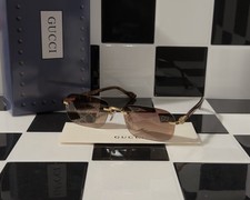 Gucci GG1221S 004 Gold Rimless Brown Orange GG Patterned Sunglasses Ships Today