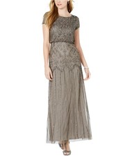 Adrianna Papell Womens Beaded Gown Dress, brown, Petite, 2P