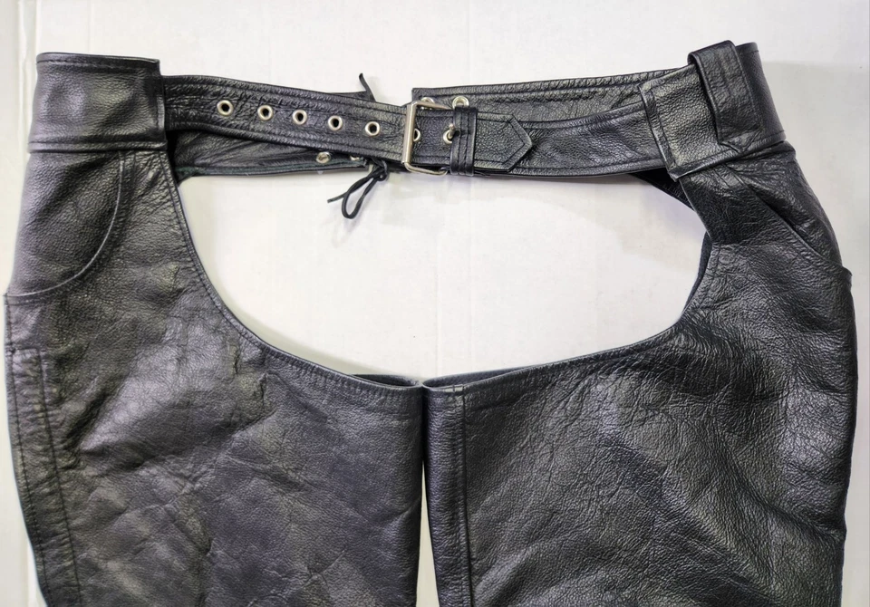 VINTAGE Mens Motorcycle Biker Vest and Chaps Leather Patches Eagle POW*MIA USA - Image 4 of 4