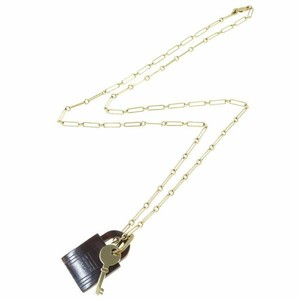 Authentic Hermes Amulet Padlock GM Necklace B Rank Gold Plated Italian Charms