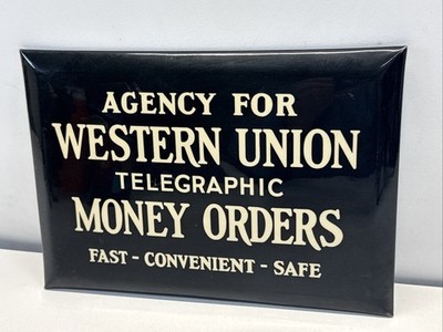 Vintage Agency for Western Union Telegraphic Money Orders Sign Tin 5.75  X 8.25 