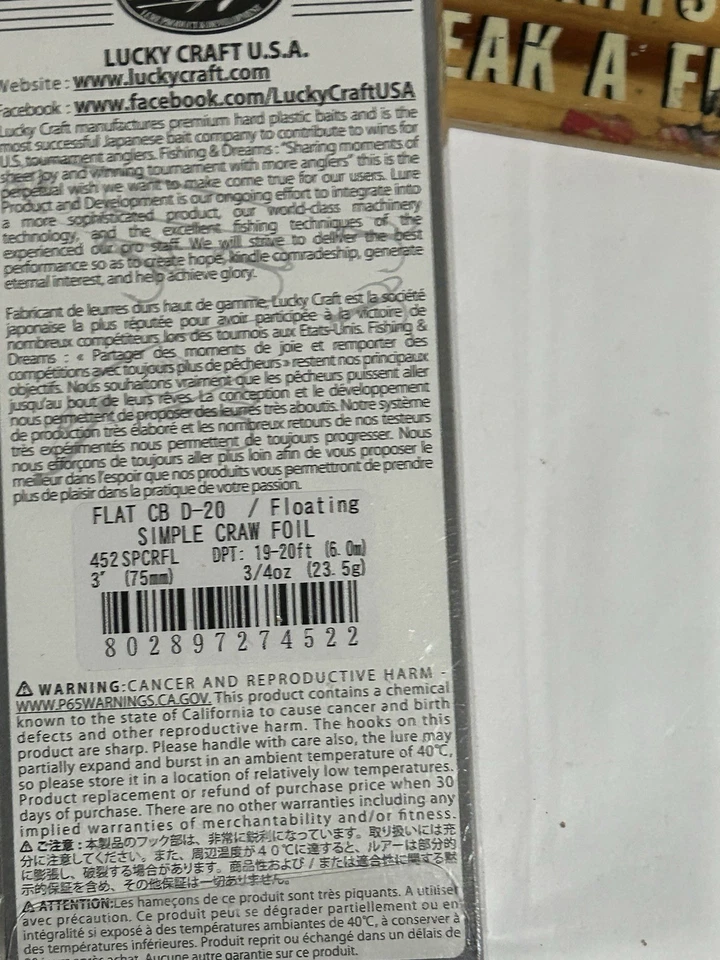 Lucky Craft Descontinuado Plano CB D 20 Simple Craw Foil CRANKBAIT ENVÍO GRATUITO Foto 3 de 4